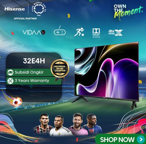 HISENSE Vidaa Smart Digital TV-32E4H-32 inch-Desain Bazelles - f5,000kr